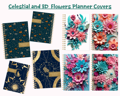 Celestial and 3D Flowers Planner Covers