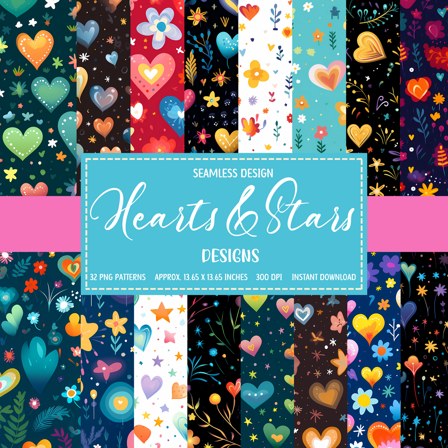 Hearts and Stars - Seamless Patterns