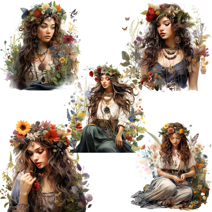 Boho Girl Surrounded by Wildflowers