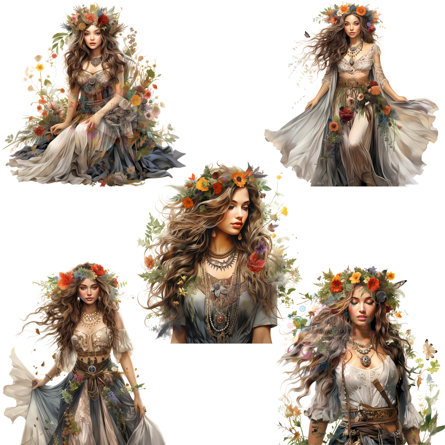 Boho Girl Surrounded by Wildflowers