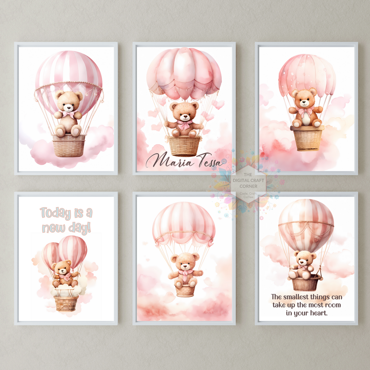 Teddy Bear in Pink Hot Air Balloon Wall Poster