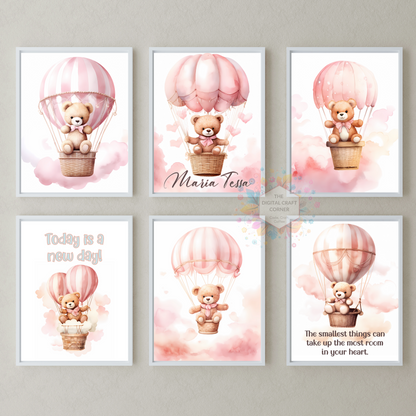 Teddy Bear in Pink Hot Air Balloon Wall Poster