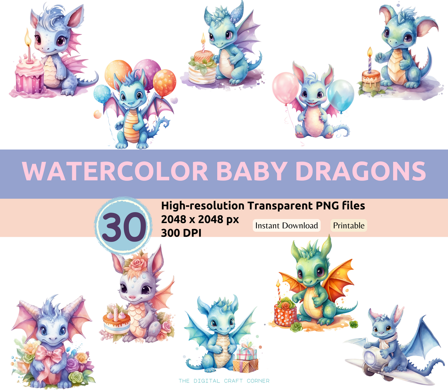 Watercolor Baby Dragons