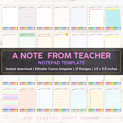 A note  from Teacher Notepad Template