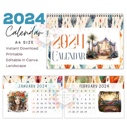 2024 & 2025 Calendar - Boho Patterns