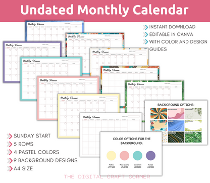 Undated Monthly Calendar