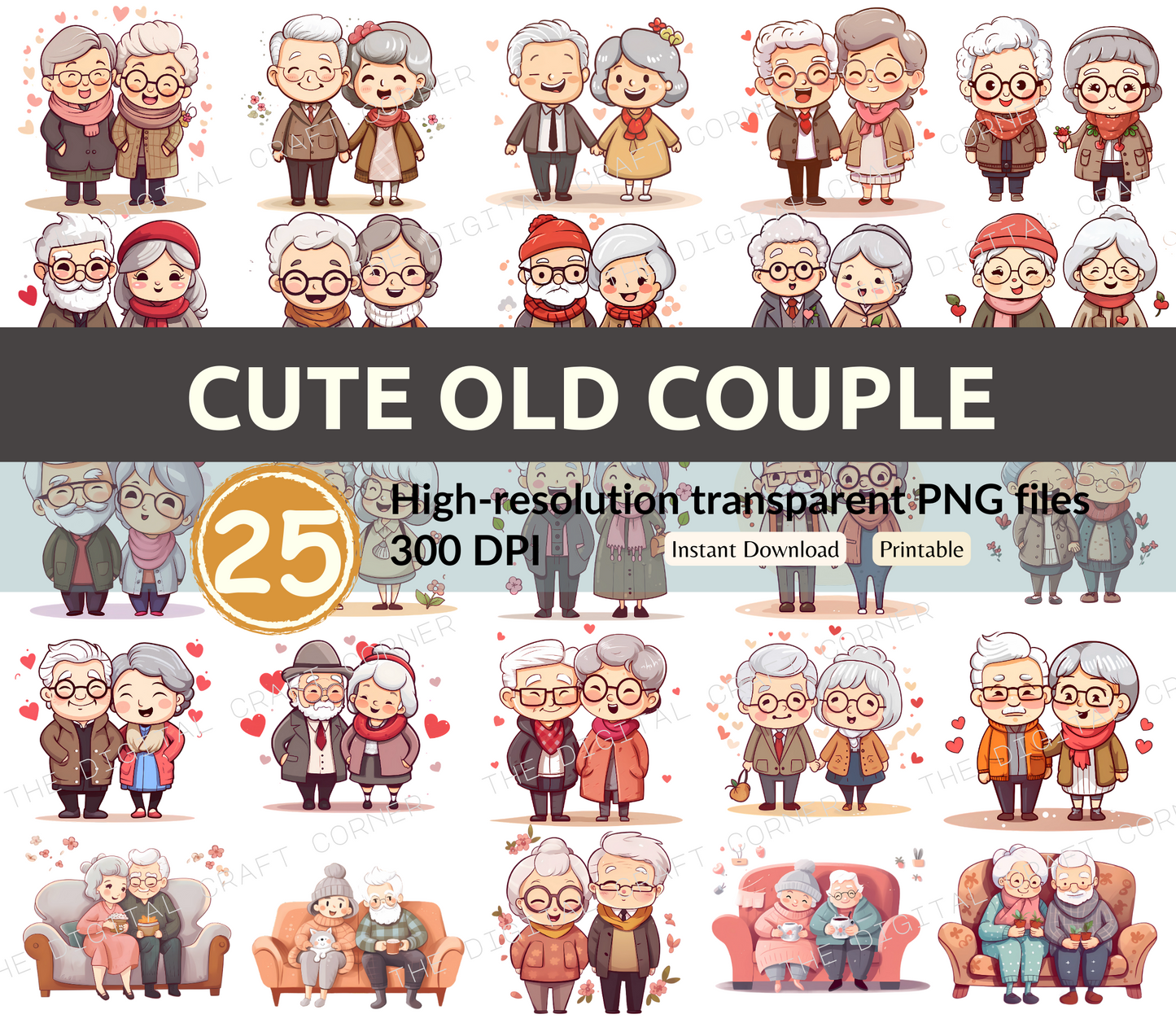 Cute Old Couple Clip Art