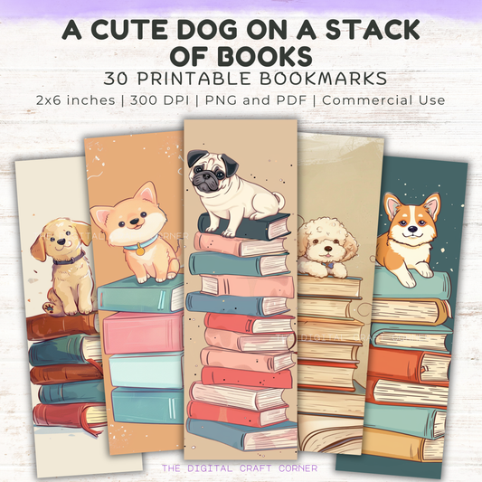 Bookmarks - Cute Dog on a Stack of Books