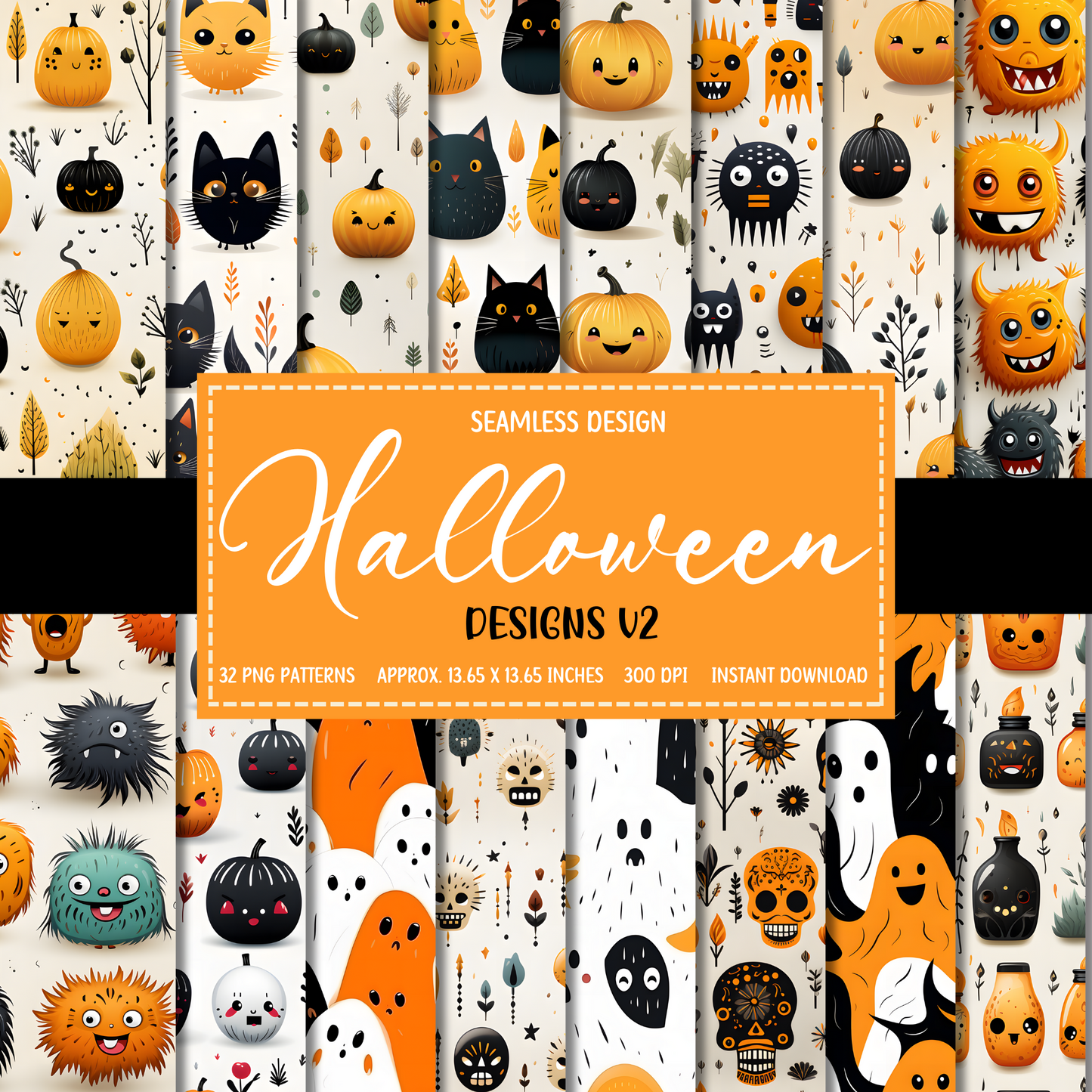 Halloween - Orange and Black Patterns - Seamless Patterns