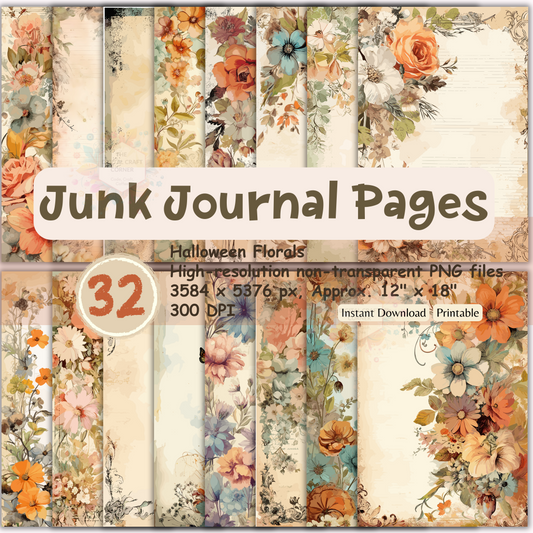 Junk Journal Pages - Halloween Florals