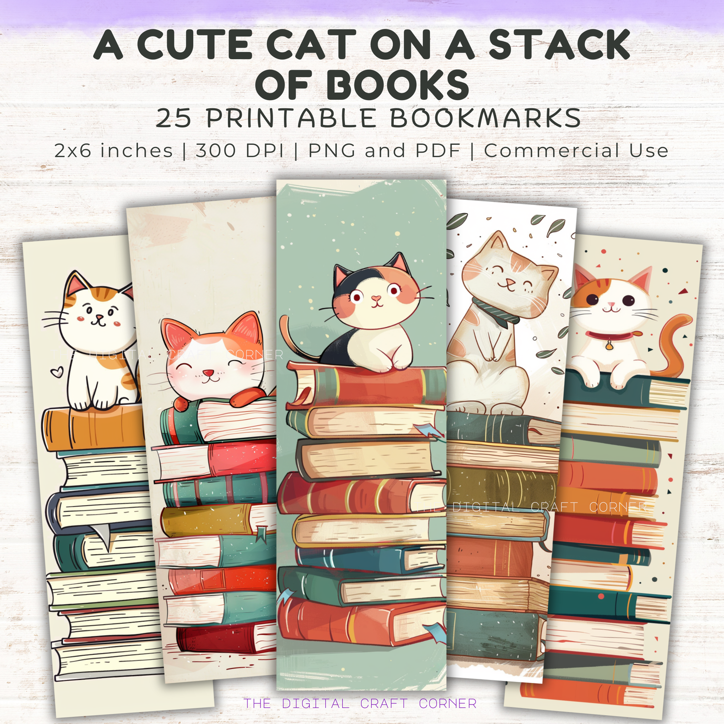 Bookmarks - Cute Cat on a Stack of Books