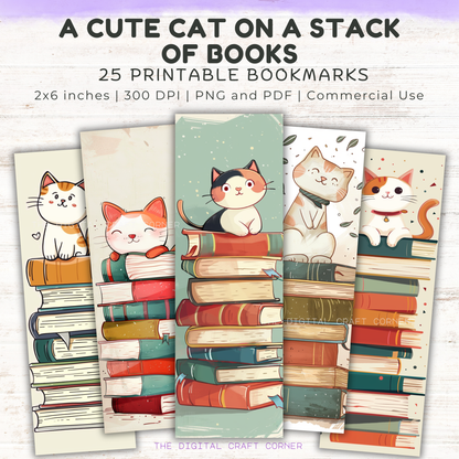 Bookmarks - Cute Cat on a Stack of Books