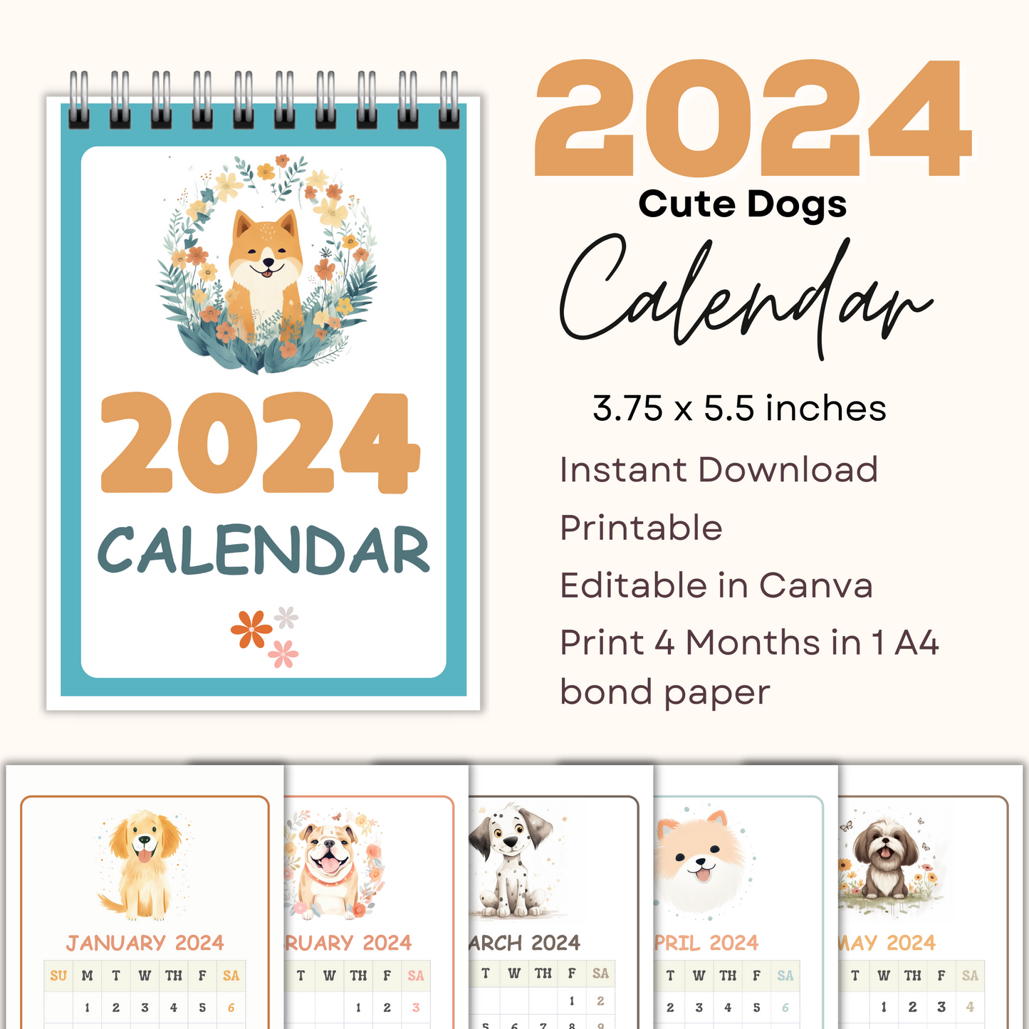 2024 Calendar - Cute Dogs