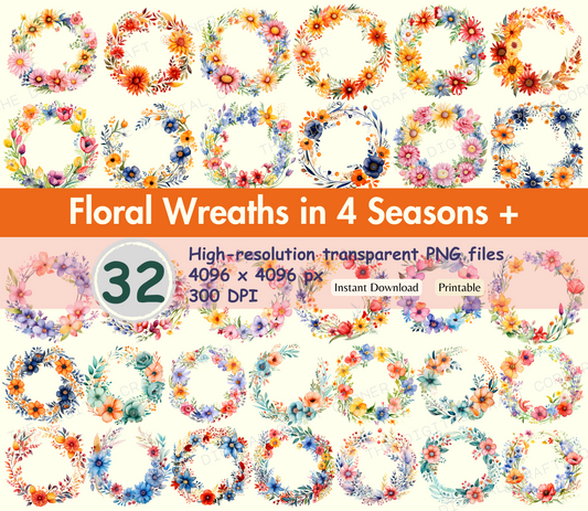 Floral Wreaths in 4 Seasons +