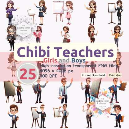 Chibi Teachers Clipart (Girls and Boys)