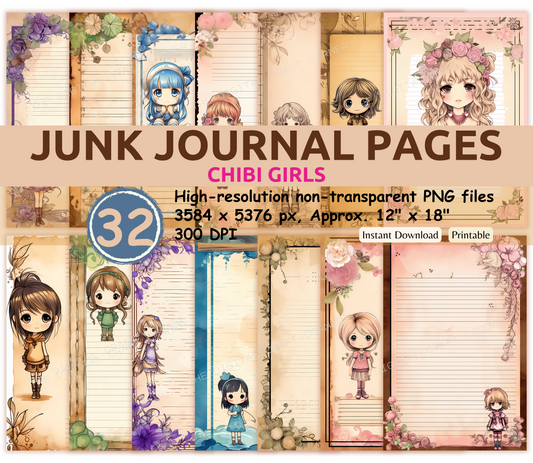 Junk Journal Pages - Chibi Girl