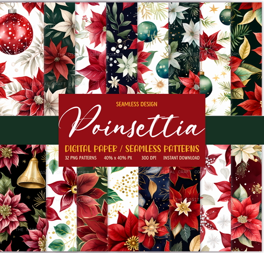 Poinsettia Christmas Floral Seamless Patterns