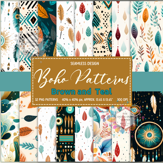 Boho Patterns in Brown and Teal Colors