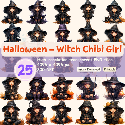 Halloween - Witch Chibi Girl Clipart