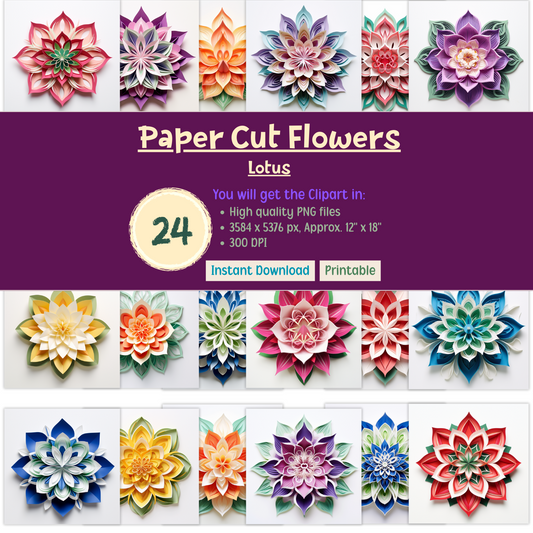 Printable 3D Art Paper Cut Flowers - Lotus