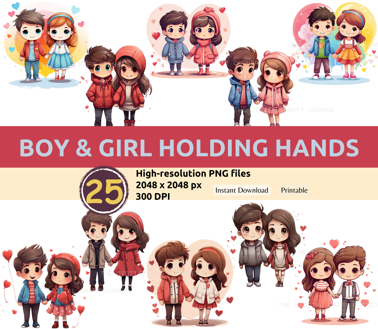 Boy and Girl Holding Hands - Colored