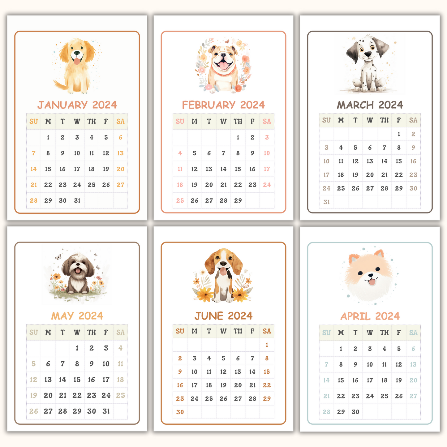 2024 Calendar - Cute Dogs