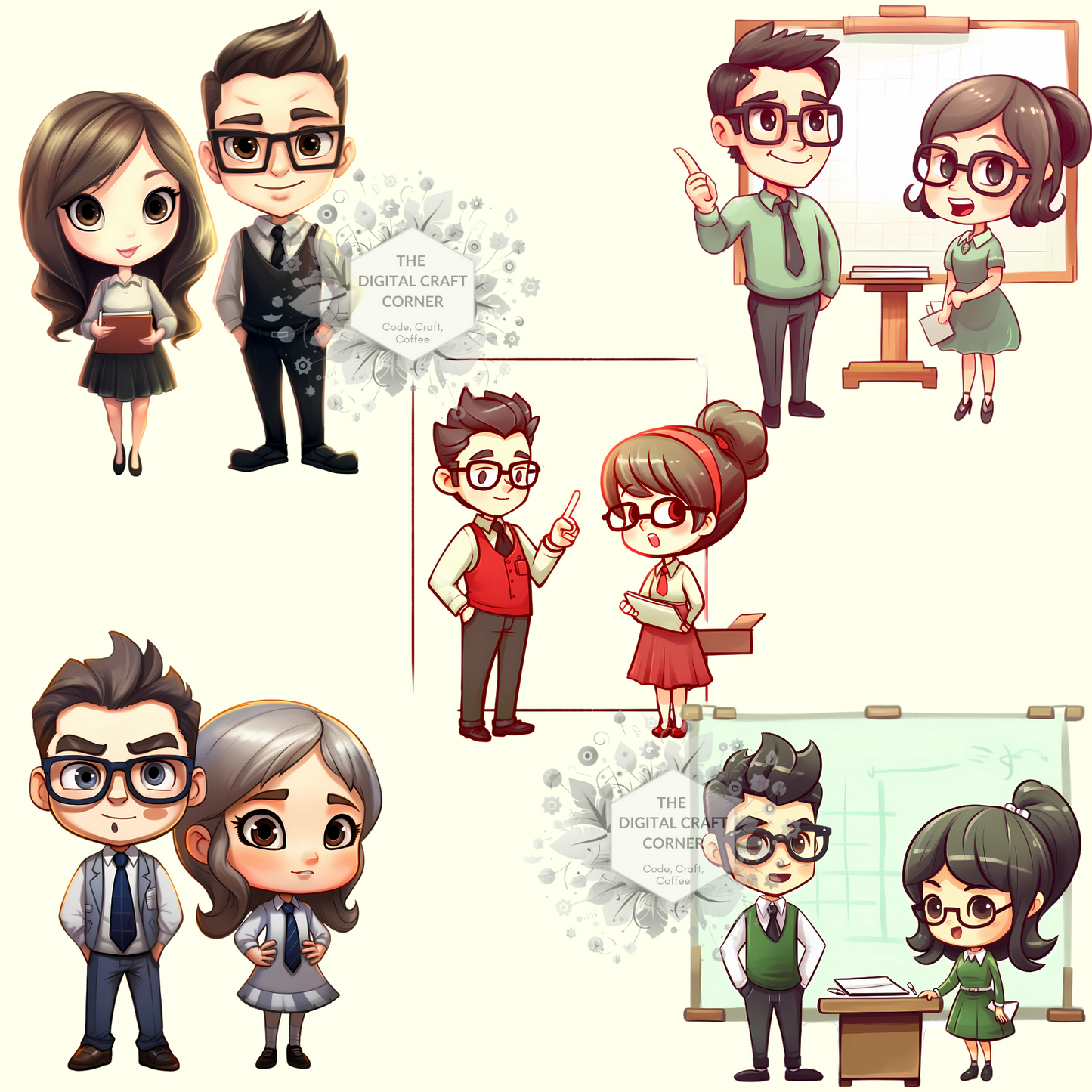 Chibi Teachers Clipart (Girls and Boys - Together)