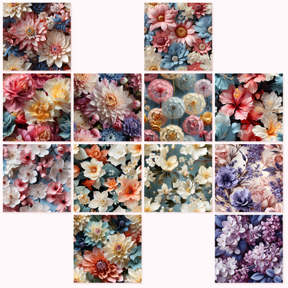 3D Flowers in Pastel Colors - Seamless Patterns