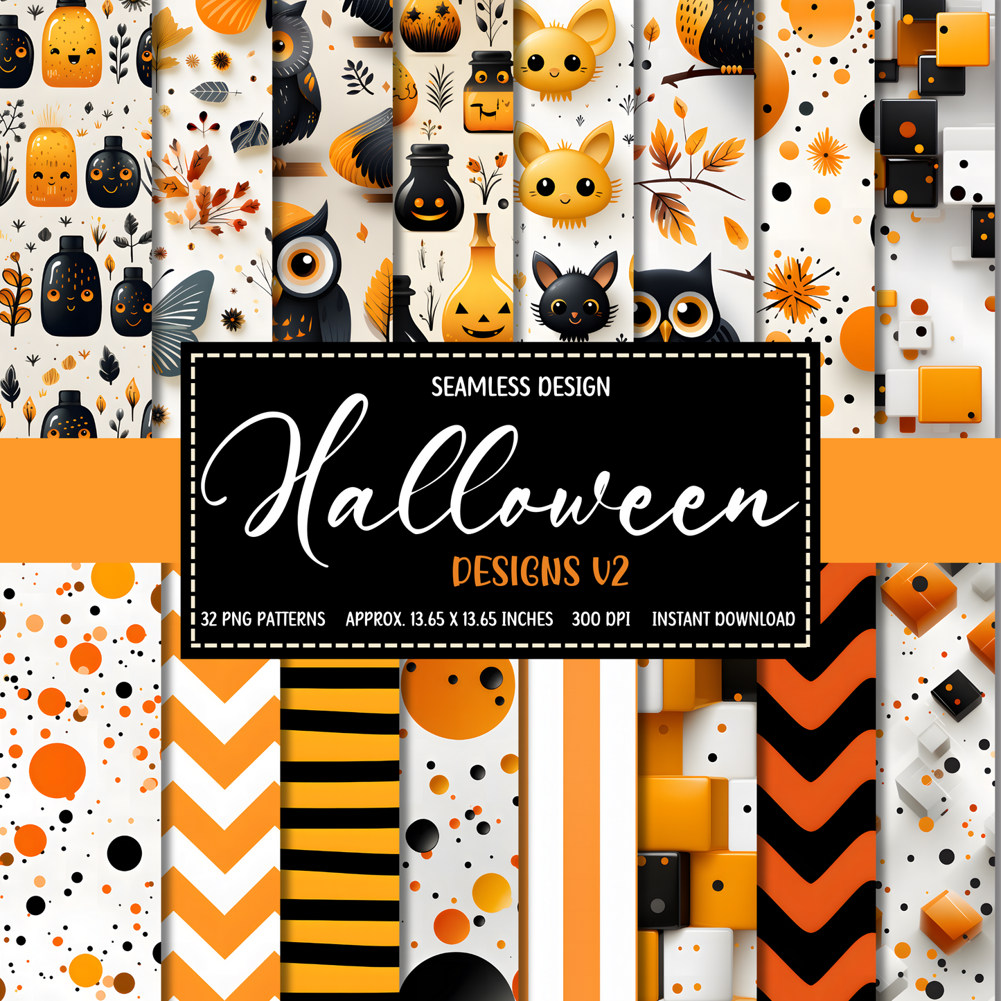 Halloween - Orange and Black Patterns - Seamless Patterns