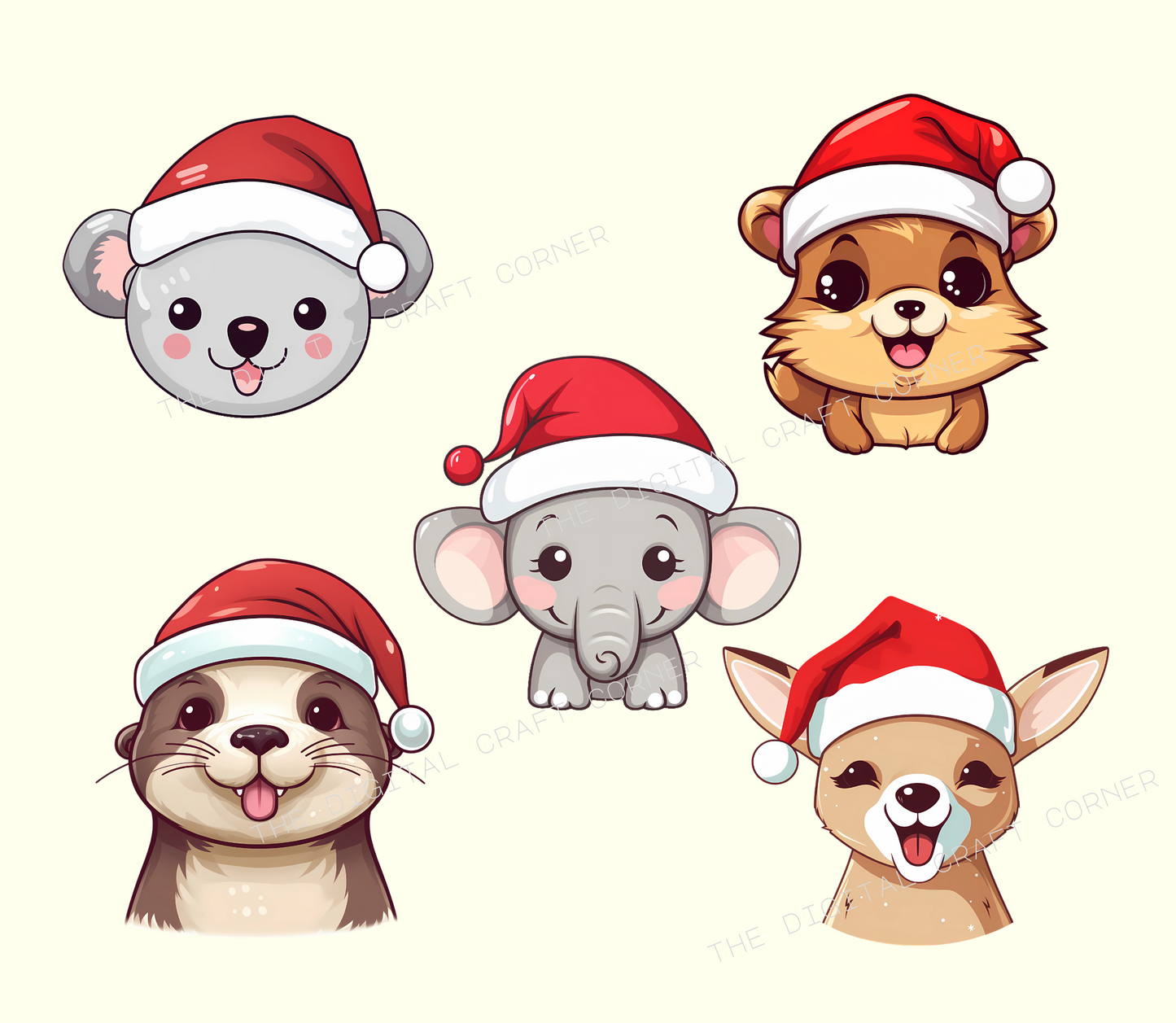 Animals with Santa Hat Clipart