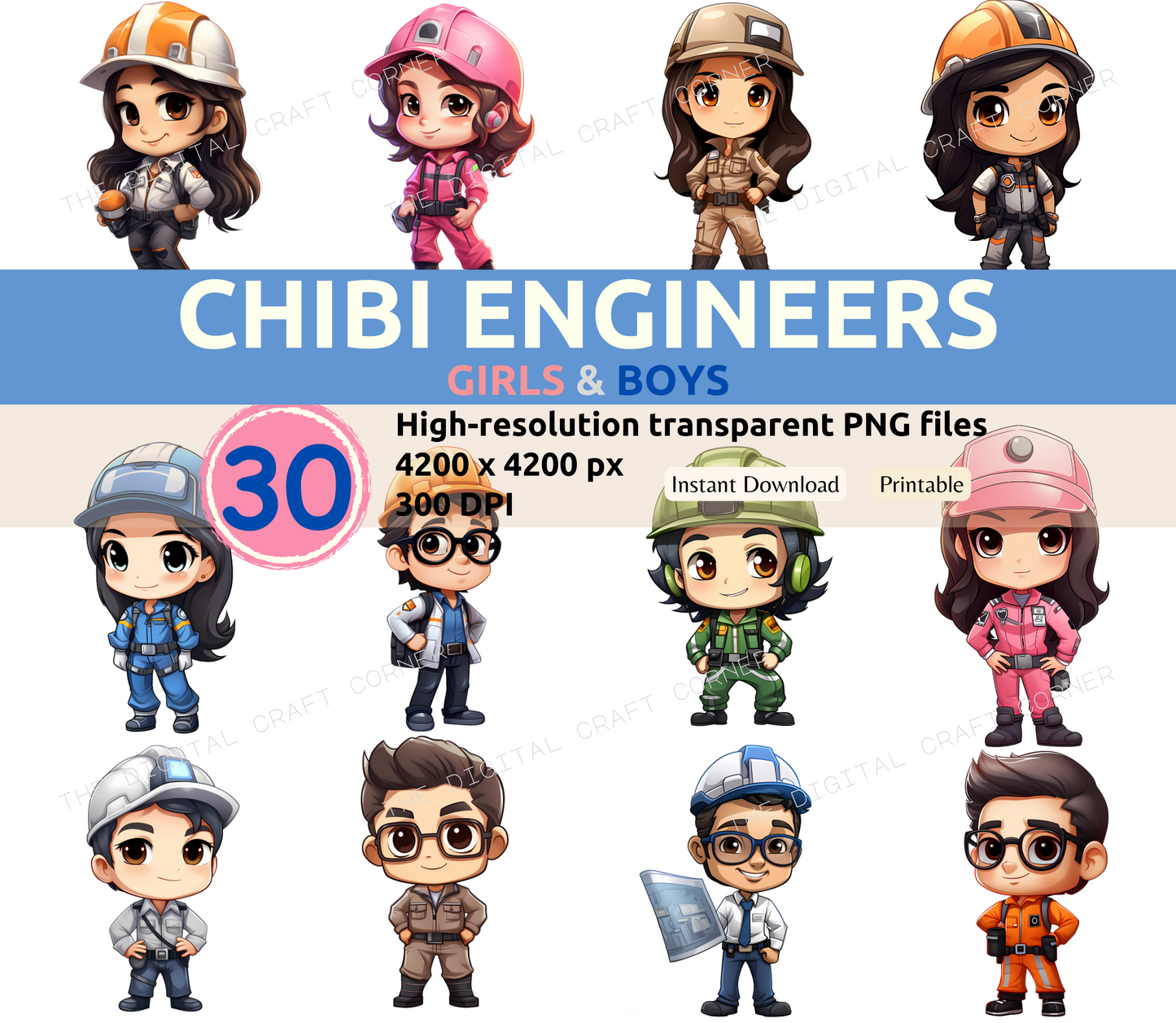 Chibi Engineers Clip Art - Girl and Boy