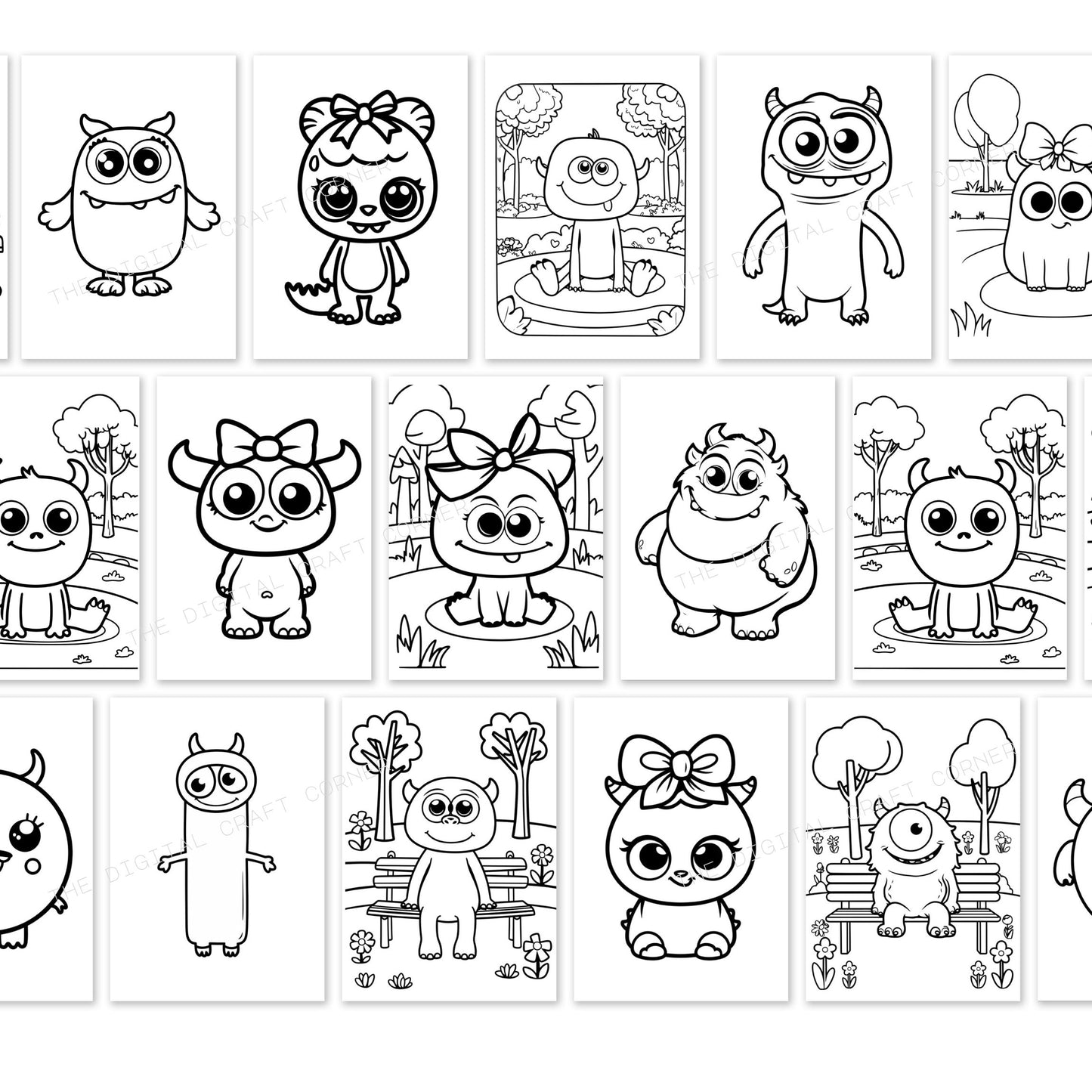 Cute Monsters Coloring Pages (Girl and Boy) - A4