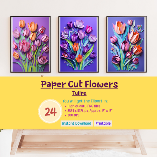 Printable 3D Art Paper Cut Flowers - Tulips