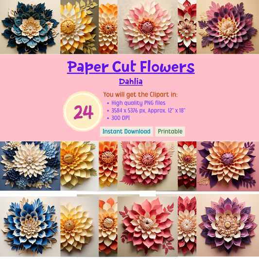 Printable 3D Art Paper Cut Flowers - Dahlia
