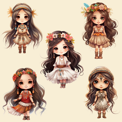 Boho Chibi Girl Clipart