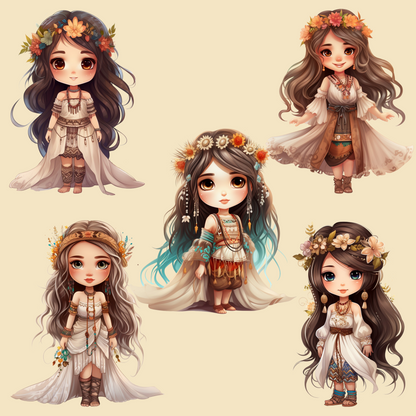 Boho Chibi Girl Clipart