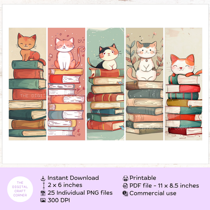 Bookmarks - Cute Cat on a Stack of Books