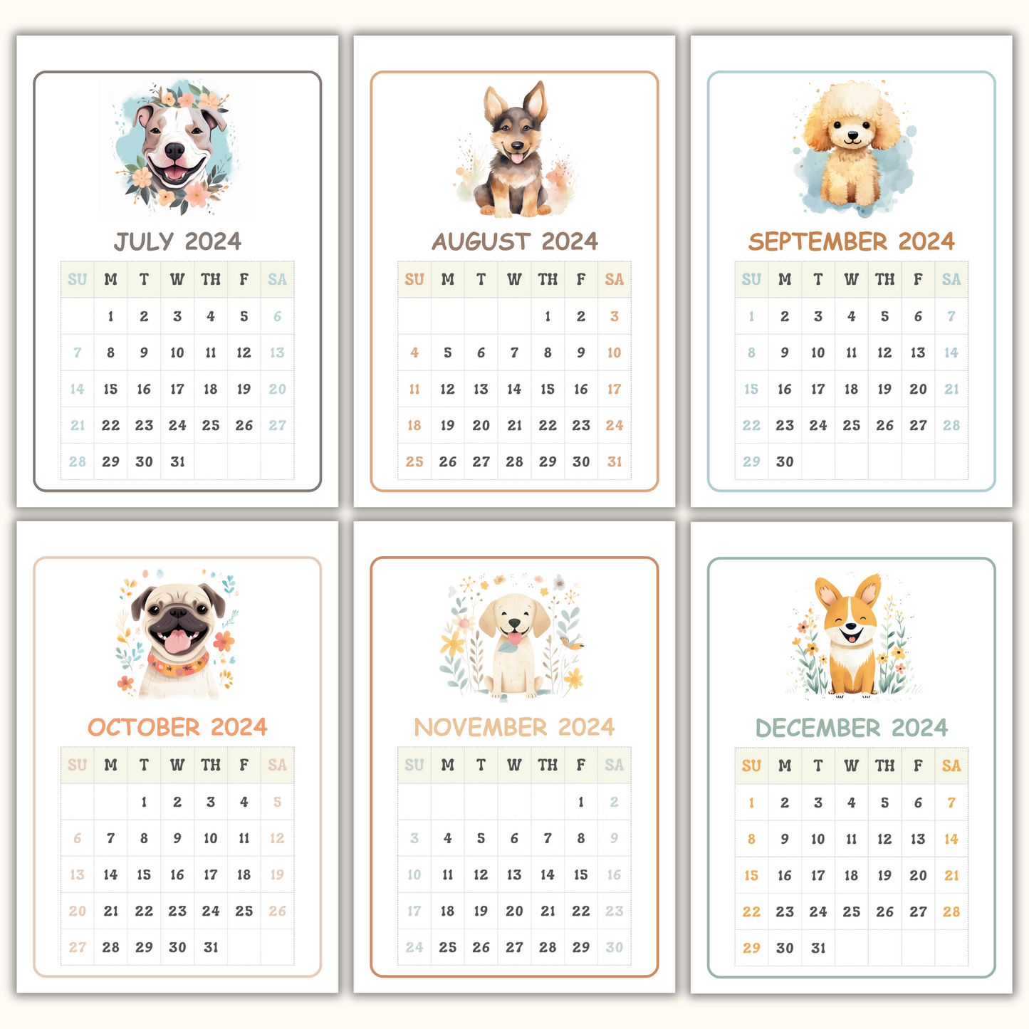 2024 Calendar - Cute Dogs