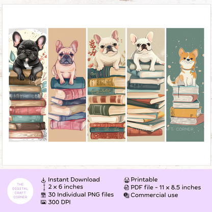 Bookmarks - Cute Dog on a Stack of Books