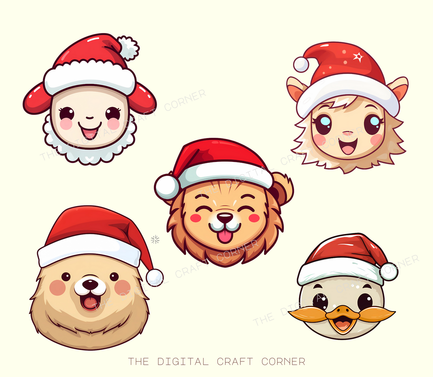 Animals with Santa Hat Clipart