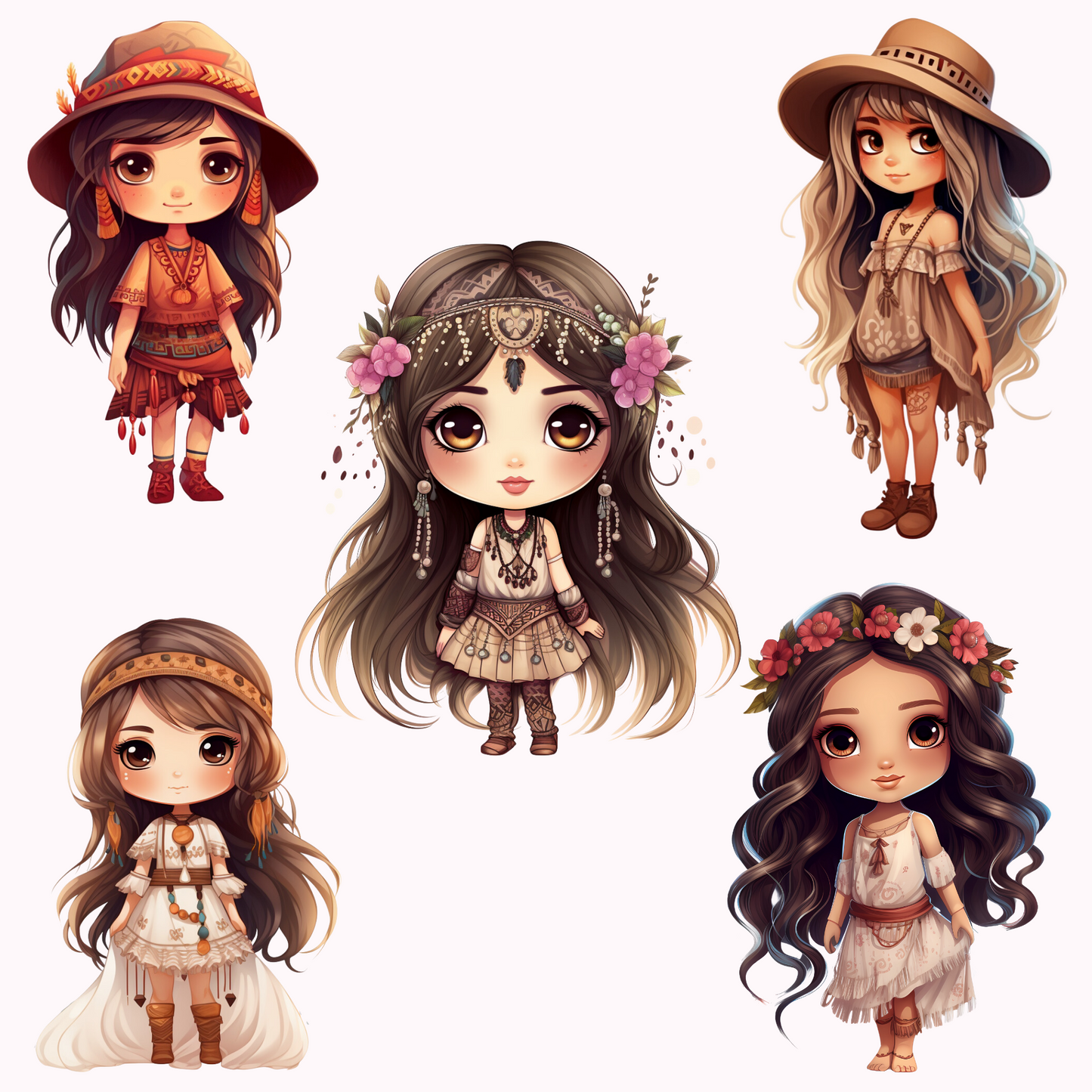 Boho Chibi Girl Clipart