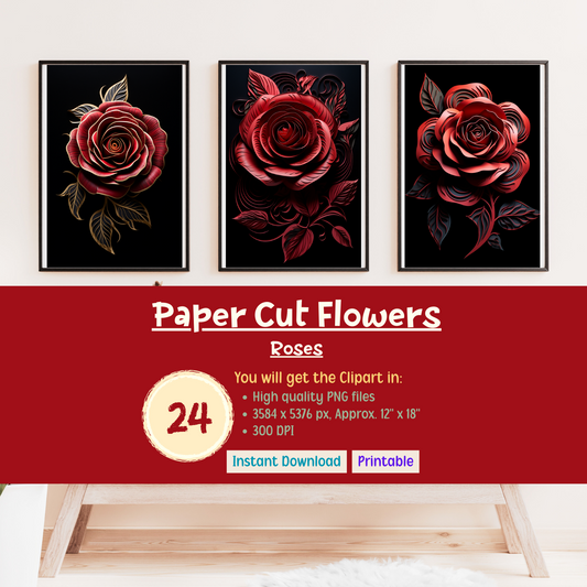 Printable 3D Art Paper Cut Flowers - Roses