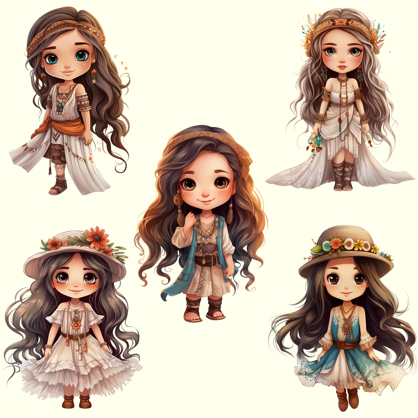 Boho Chibi Girl Clipart