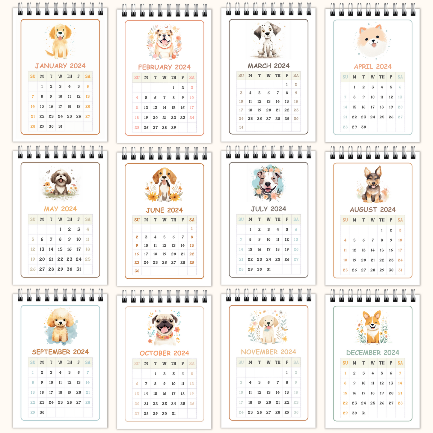 2024 Calendar - Cute Dogs