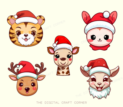 Animals with Santa Hat Clipart