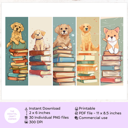 Bookmarks - Cute Dog on a Stack of Books