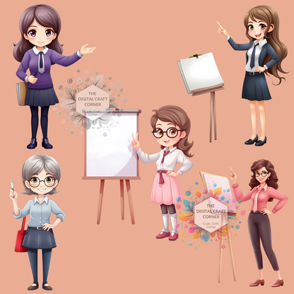 Chibi Teachers Clipart (Girls and Boys)