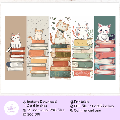 Bookmarks - Cute Cat on a Stack of Books