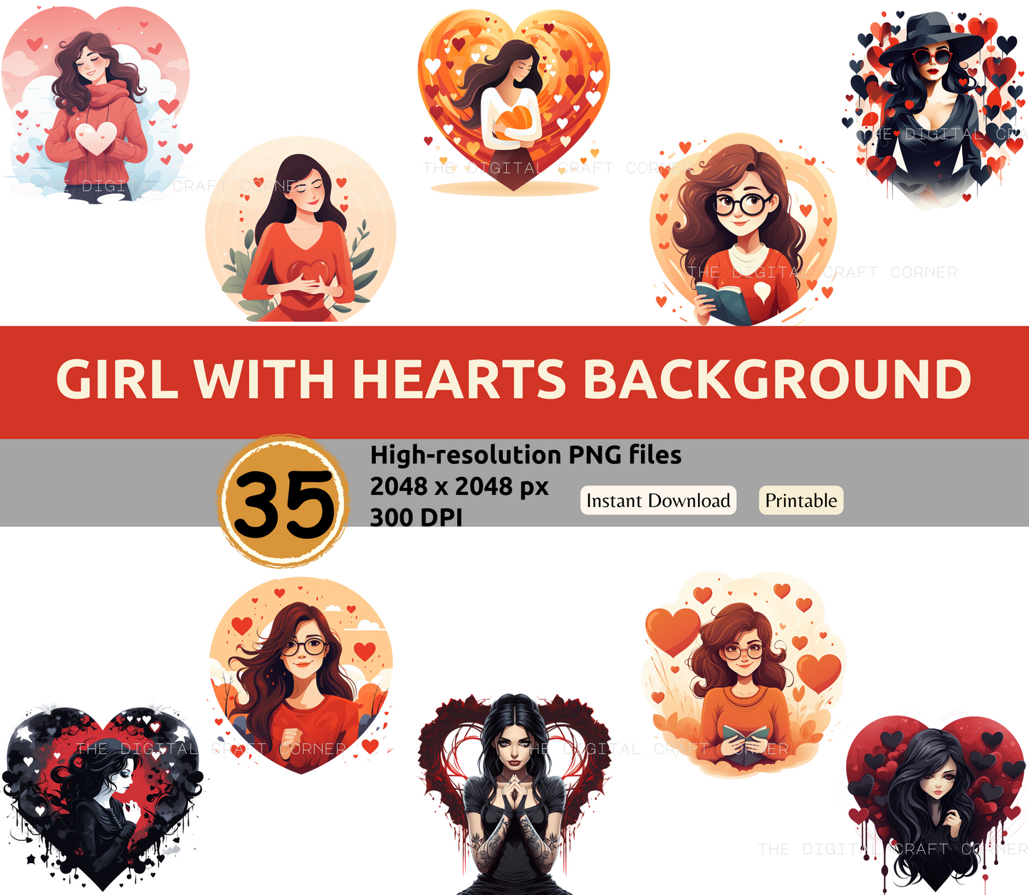 Girl with Hearts Background