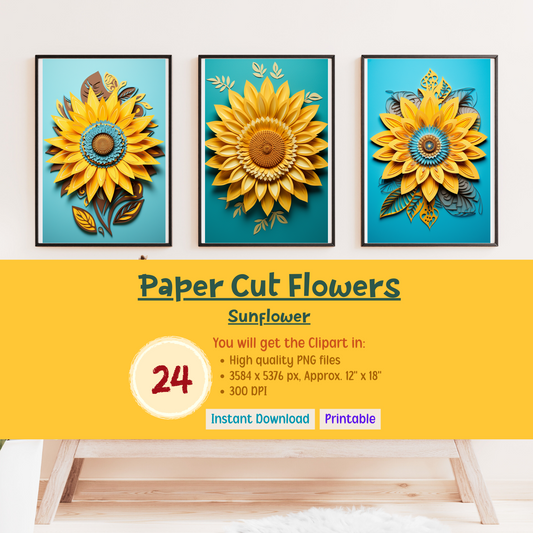 Printable 3D Art Paper Cut Flowers - Sunflowers